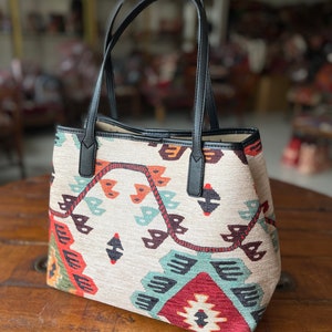 Kilim design textile tote bag, textile bag, tote bag, kilim design, Kilim pattern, 2way bag, gift for her
