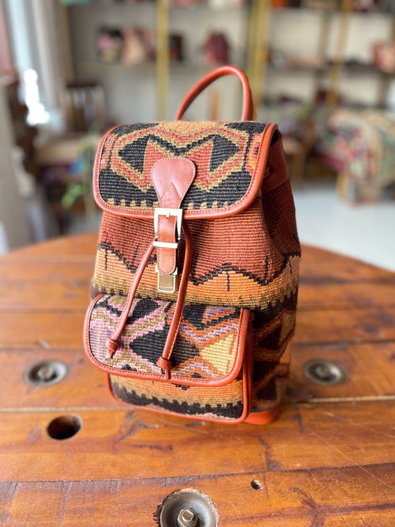 Vintage backpack woven design Vintage Mexican Woven Backpack, Aztec Boho Festival Bag - Etsy main image 4