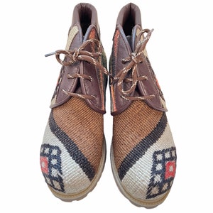 Kilim boots, Size 44, kilim shoes,Vintage Kilim, Leather,Kilim lace up shoes, Kilim Unisex,leather boots