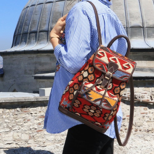 ヴィンテージキリムショルダーバッグ、本革、手織りウール - Etsy 日本