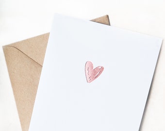A6 Heart Rose Gold Foil Card - Valentines Day Card - Simple Card - Love Heart Card