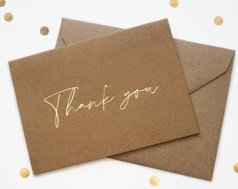 Pack of 10 A7 GOLD Foiled Thank You Cards - Wedding Thank You Card - A7 Thank You Card - Thank You Card Pack