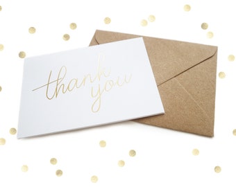 Foiled Pack of 10 Thank You Cards - GOLD Thank You Card - Wedding Thank You Card - A7 Thank You Card - Thank You Card Pack