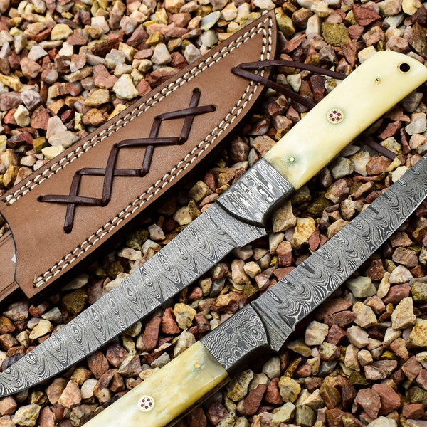 Damascus Steel Handmade Fillet Knife, Chef Knife with Camel Bone Handle