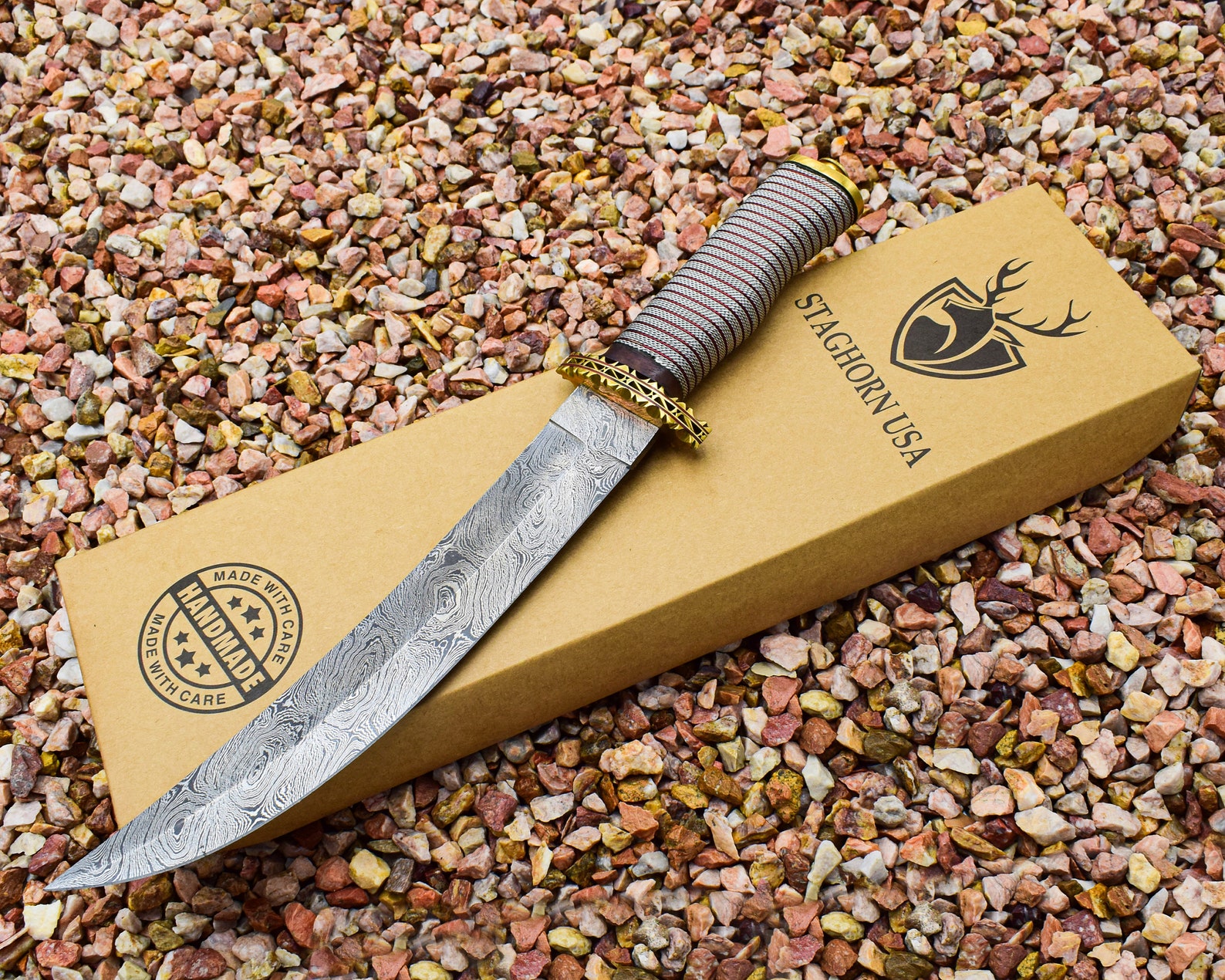 STAGHORN USA Handcrafted Damascus Steel Camping Knife for Etsy