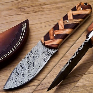 Coltello fatto a mano in acciaio di Damasco - 8,00&quot; - Manico in mosaico rosa e legno di ulivo
