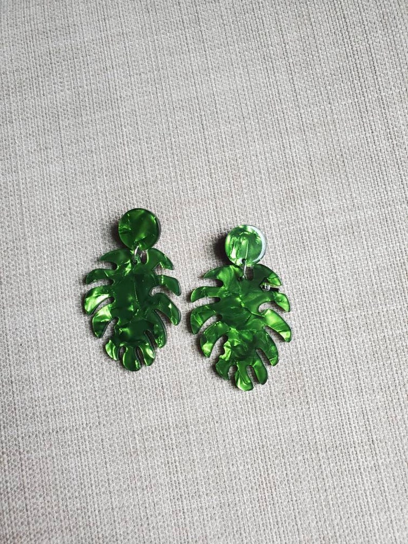 Palm leaf earring lightweight statement earring acrylic Etsy