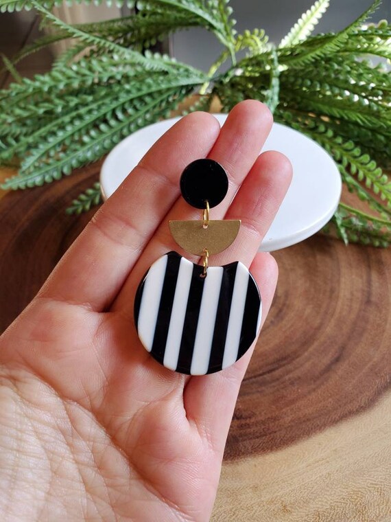 Black and on sale white earrings