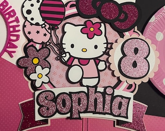 Personalized Kitty Cake Topper: Pink Birthday Party Decor