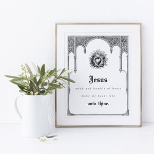 Jesus Meek and Humble of Heart Prayer Printable Wall Art Catholic