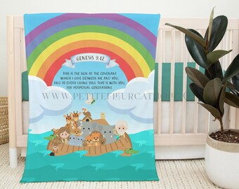 Noah's Ark Kid's Throw Blanket - Catholic Children's Gift - Catholic Baptism Catholic Baby Shower - Catholic Rainbow - Reclaim the Rainbow