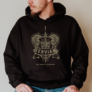 Serviam "I Will Serve" Catholic Men's Hoodie - St. Michael The Archangel Sweatshirt - Traditional Catholic Men - Catholic Father's Day Gift