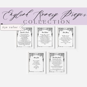 Catholic English Rosary Printable Prayer Collection - Apostle&#39;s Creed/Hail Mary/Our Father/Glory Be/Hail Holy Queen - Five Digital Downloads