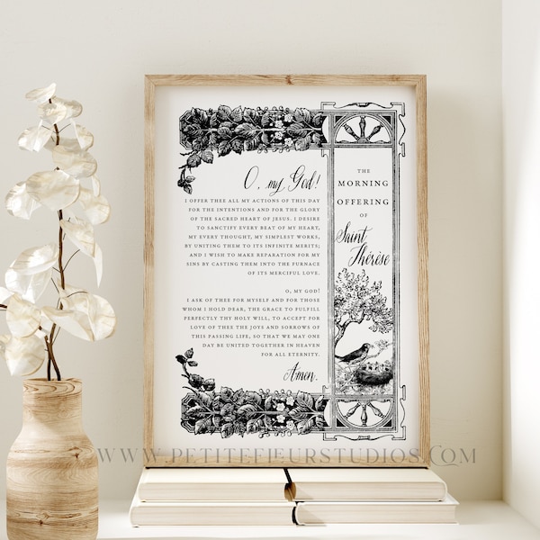Morning Offering of St. Therese Prayer Printable Wall Art - Traditional Catholic Saint Therese of Lisieux Catholic Mother - Digital Download