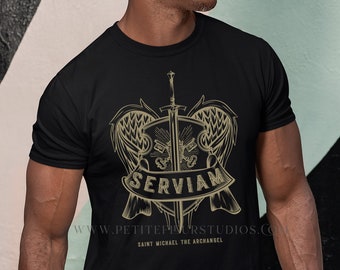 Serviam "I Will Serve" Catholic Men's T-Shirt - St. Michael The Archangel Tee - Traditional Catholic Men Shirt - Catholic Father's Day Gift