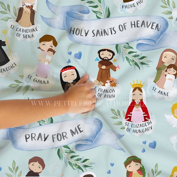 Holy Saints of Heaven Catholic Throw Blanket - Catholic Children's Gift - Catholic Baptism Gift - Catholic Baby Shower - Patron Saint Gift