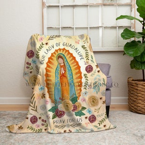 Our Lady of Guadalupe Floral Children's Throw Blanket - Catholic Children's Gift - Catholic Baptism Gift - Catholic Baby Shower Rosary Gift
