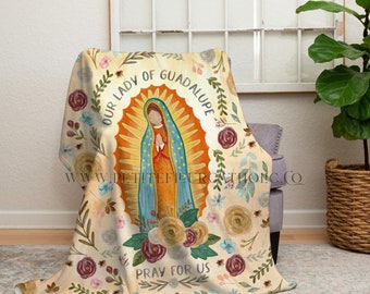 Our Lady of Guadalupe Floral Children's Throw Blanket - Catholic Children's Gift - Catholic Baptism Gift - Catholic Baby Shower Rosary Gift