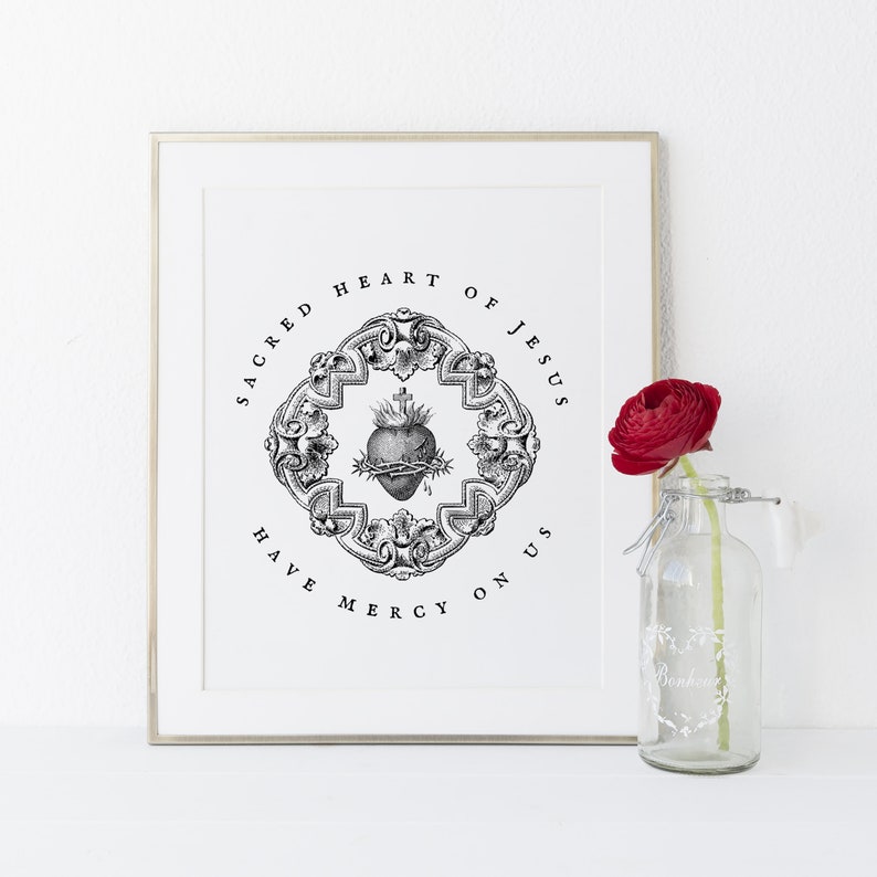 Sacred Heart of Jesus Have Mercy On Us Printable Wall Art Ornate Traditional Catholic Art Vintage Catholic Home Decor Digital Download image 1