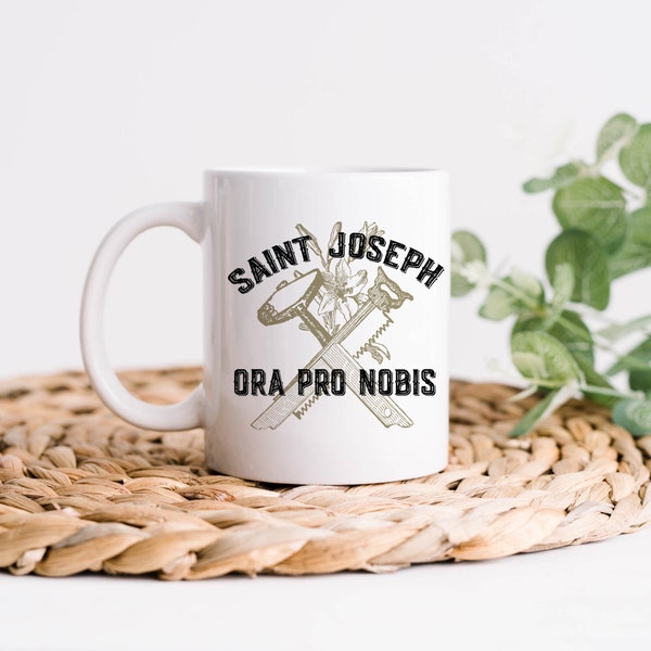 St. Joseph Pray For Us Catholic Mug - Catholic Men's Gift - Saint Joseph Gift - Catholic Fatherhood Coffee Mug - Catholic Father's Day Gift