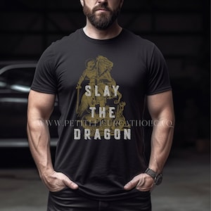 St. George Catholic Men's T-Shirt - Slay The Dragon Tee - Traditional Catholic Shirt - Catholic Father's Day - Saint George Men's Apparel