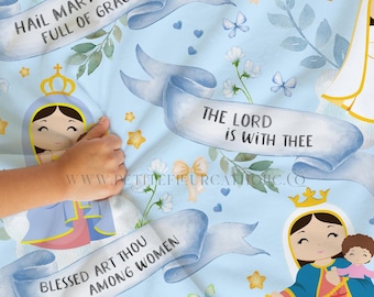 Hail Mary Full of Grace Marian Throw Blanket - Our Lady Rosary Catholic Children's Gift - Catholic Baptism Gift - Catholic Baby Shower Gift