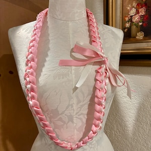 Graduation Ribbon Lei- White & Baby Pink