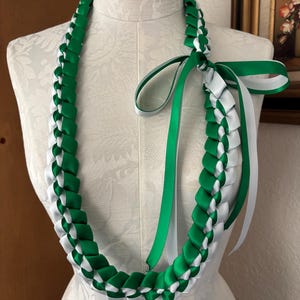Graduation Ribbon Lei- Green & White