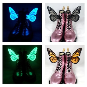 Custom 3D Butterfly Wings For Shoes Boots Roller Skates Costume Accessory Dress Up - Lace Up Adults Kids Footwear Monarch - Glow in the Dark