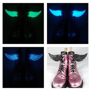 3D Angel Wings For Shoes Boots Roller Skates Costume Accessory Dress Up - Lace Up Adults Kids Footwear Glow in the Dark Black Glitter