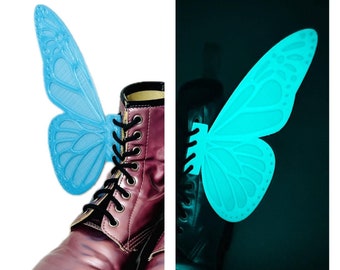 3D LARGE 8" Butterfly Wings Blue Glow in the Dark For Shoes Boots Roller Skates Costume Accessory Dress Up Lace Up Adults Kids Footwear