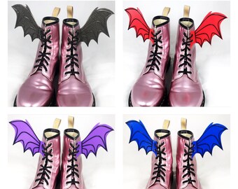 3D Bat Wings For Boots Shoes Accessory Fun Costume Dress Up Attire Easy Lace Up For Adults Kids Footwear Glitter Black Red Purple Blue