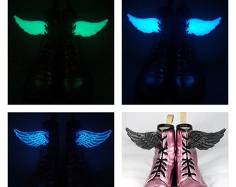 3D Angel Wings For Shoes Boots Roller Skates Costume Accessory Dress Up - Lace Up Adults Kids Footwear Glow in the Dark Black Glitter