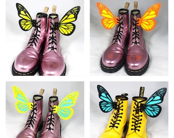 Custom 3D Butterfly Wings For Shoes Boots Skates Costume Accessory Dress Up Easy Lace Up Adults Kids Footwear Yellow Blue Teal Orange