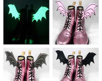 3D Bat Wings For Boots Shoes Skates Accessory Fun Costume Dress Up Easy Lace Up For Adults Kids Footwear Glow in the Dark Black Glitter Pink