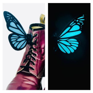 Custom 3D Butterfly Wings For Shoes Boots Roller Skates Costume Accessory Dress Up - Adults Kids Footwear Blue - Black - Glow in the Dark