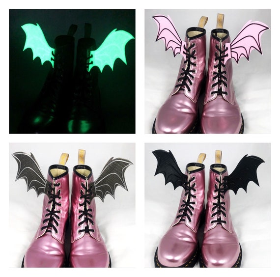 3D Bat Wings For Boots Shoes Skates Accessory Fun Costume Dress Up Easy Lace Up For Adults Kids Footwear Glow in the Dark Black Glitter Pink