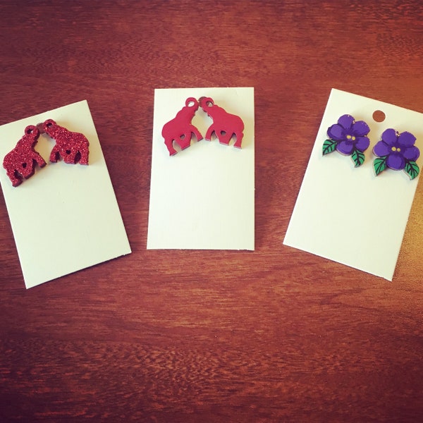 Elephant & African Violet Post Earrings