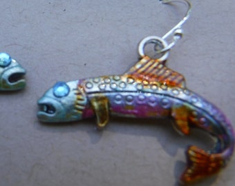 Hand-painted Trout Earrings with Swarovski Crystals