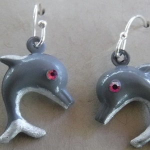 Hand-painted Dolphin Earrings with Swarovski Crystals image 1
