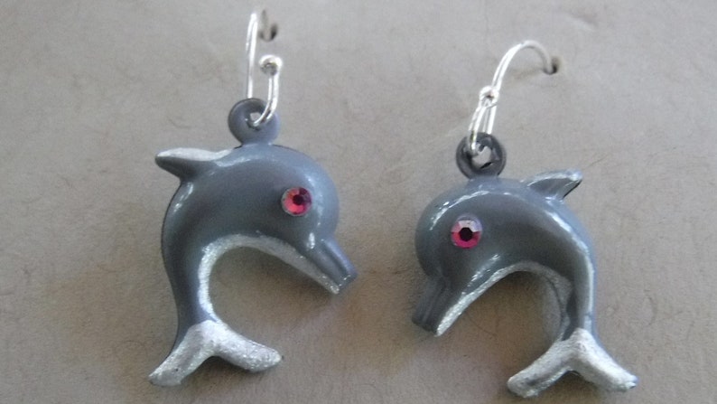 Hand-painted Dolphin Earrings with Swarovski Crystals image 1