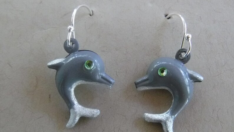 Hand-painted Dolphin Earrings with Swarovski Crystals image 3