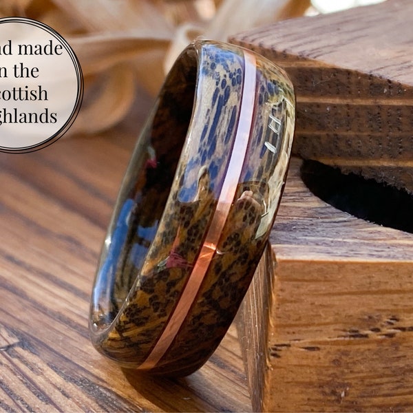 Jack Daniel's Whiskey Barrel Oak Ring with Copper Accent, Whisky Barrel Ring,Wooden Wedding Band, Wooden Engagement Ring