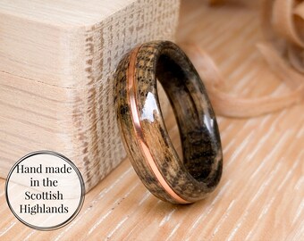 Jim Beam Bourbon Barrel Wood Ring: Copper Inlay Whiskey Wedding Band