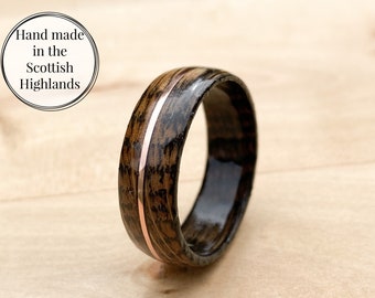 Anillo de barril de whisky Macallan: alianza de boda de madera con incrustaciones de cobre