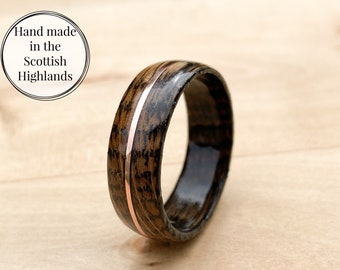 Macallan 1990, 1996, 1997 Whisky Barrel Ring with Copper Accent, Whisky Barrel Ring, Wooden Wedding Band, Wooden Engagement Ring