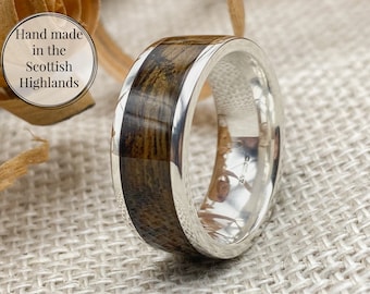Lagavulin, Buffalo Trace & more, Sterling Silver 8mm, Your choice of distillery, Whisky barrel ring, Wood Wedding Ring