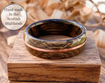Caol Ila Whisky Barrel Ring: Copper Inlay, Wooden Wedding Band