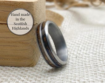Lagavulin, Buffalo Trace & more, Brushed Tungsten 6mm Double oak, Your choice of distillery, Whisky barrel ring, Wooden Wedding Ring