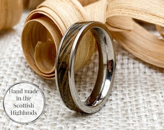 Lagavulin, Buffalo Trace & more, Titanium 4mm, Your choice of distillery oak, Titanium Wedding Band, Whisky barrel ring